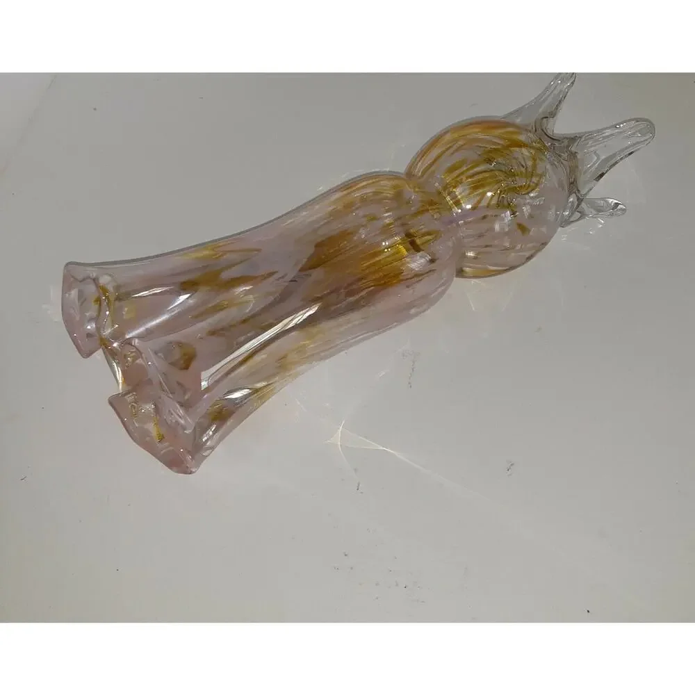 Vintage Hand Blown Decorative Glass Vase Footed Lace Scallop